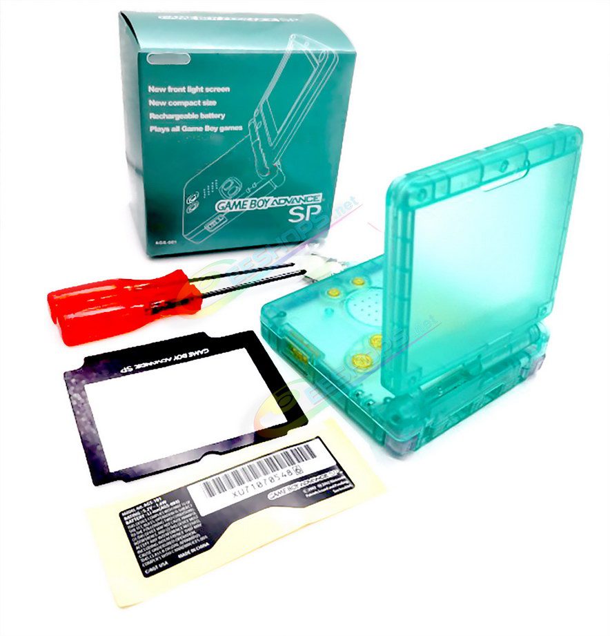  Cheap Nintendo GameBoy SP Extra Shell Housing Case Clear Green + Collection Storage Box Replacement, Best Game Boy GBP Console, Custom DIY Outer Enclosure + Screen Cover, Screws, Yellow Buttons, Luminous Pad / Plug, Sticker, Tools Free Shipping 