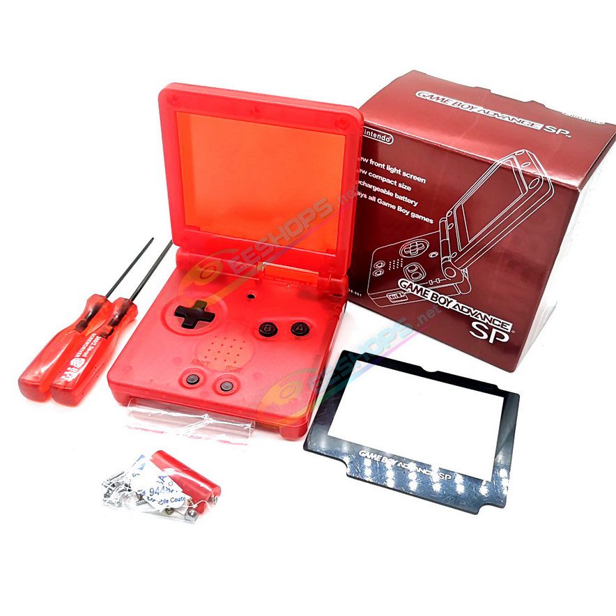  Cheap Nintendo GameBoy SP Extra Shell Housing Case Clear Red + Collection Storage Box Replacement, Best Game Boy GBP Console, Custom DIY Outer Enclosure + Screen Cover, Screws, Black Buttons, Luminous Pad / Plug, Sticker, Tools Free Shipping 