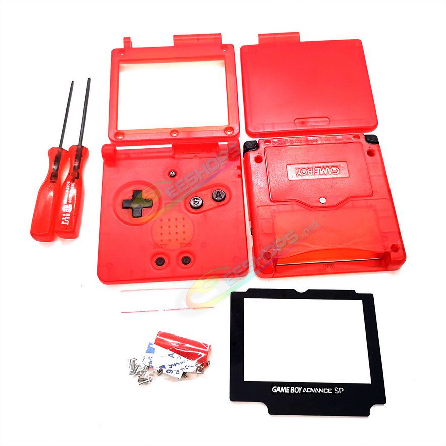  Cheap Nintendo GameBoy SP Extra Shell Housing Case Clear Red + Collection Storage Box Replacement, Best Game Boy GBP Console, Custom DIY Outer Enclosure + Screen Cover, Screws, Black Buttons, Luminous Pad / Plug, Sticker, Tools Free Shipping 