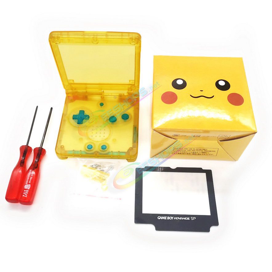  Cheap Nintendo GameBoy SP Extra Shell Housing Case Clear Yellow + Collection Storage Box Replacement, Best Game Boy GBP Console, Custom DIY Outer Enclosure + Screen Cover, Screws, Green Buttons, Luminous Pad / Plug, Sticker, Tools Free Shipping 