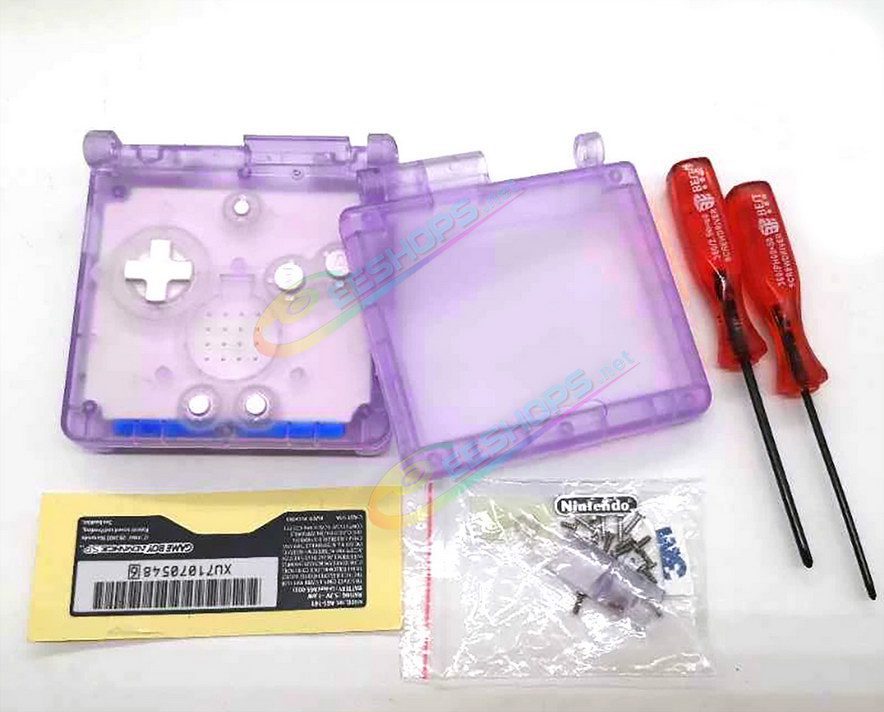  Cheap Nintendo GameBoy Advance SP Clear Purple Housing Shells + Collection Box Full Set Replacement, Best Game Boy GBA SP Console, Transparent Outer Enclosure, Storage Case, Screen Cover, Buttons, Screws, Luminous Pads / Plugs, Tools Free Shipping 