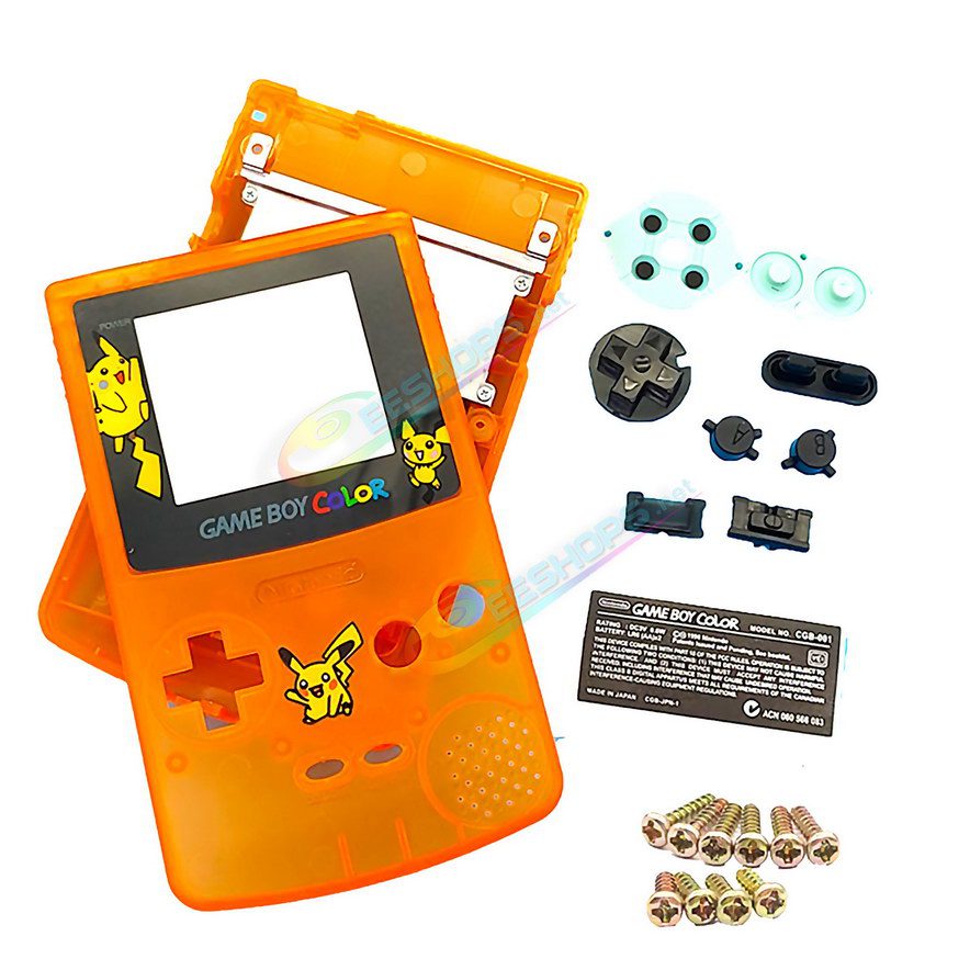  Cheap New Nintendo GameBoy Color Extra Shell Housing Case Full Set Pikachu Edition Clear Orange, Best Game Boy Colored GBC Handheld Console, Custom DIY Outer Case Enclosure + Screen Cover, Screws, Buttons, Rubber Pads, Sticker Free Shipping 