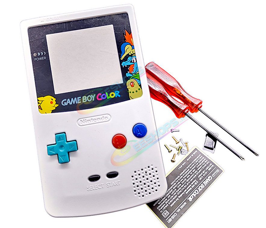  Cheap Nintendo GameBoy Color Extra Shell Housing Case Full Set Pokemon Edition White, Best Game Boy Colored GBC Console, Custom DIY Outer Case Enclosure + Pikachu Screen Cover, Screws, Buttons, Rubber Pads, Sticker, Screwdrivers Free Shipping 