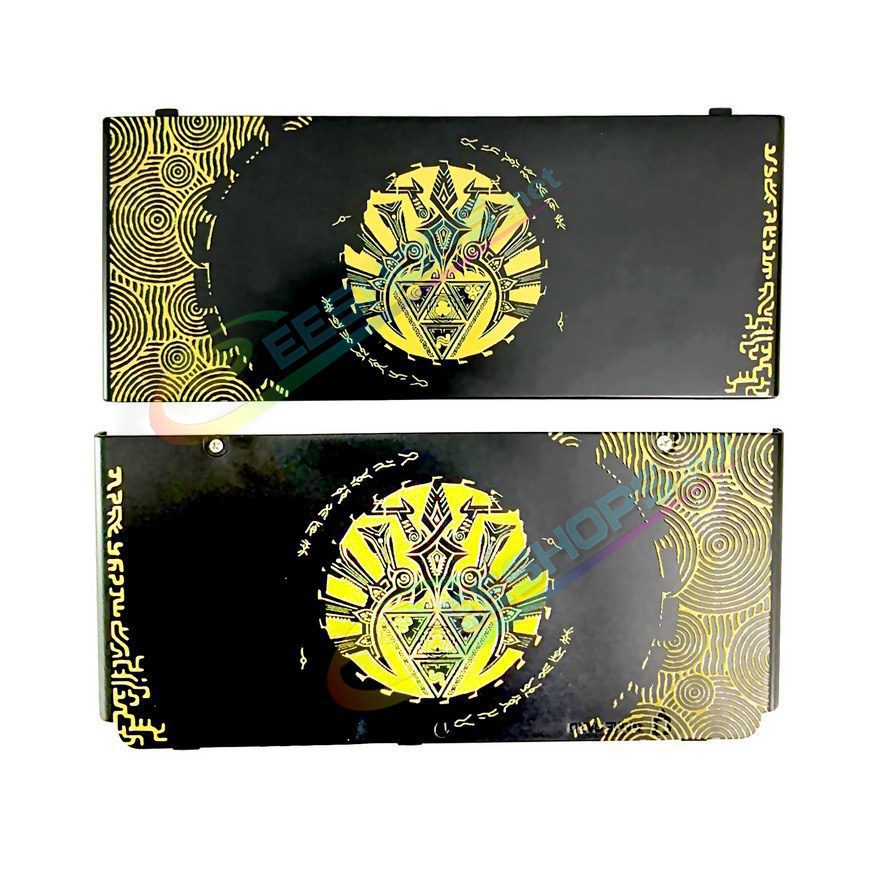 Best Nintendo New 3DS Extra Cover Plates Shells Replacement The Legend of Zelda: Tears of the Kingdom Limited Edition, Cheap New3DS Small Handheld Console, Customized Gold Embossed Top / Bottom Faceplate Coverplate Black Backplate Set Free Shipping