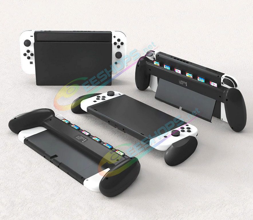  Best Nintendo Switch OLED Hand Grips Gaming Handle with Game Card Storage Black, Cheap New NS OLED Handheld Console Improved Ergonomic Comfort Grip Nonslip Holder with Foam Pad + 5 Game Cartridges Sweat-proof Prosthetic Free Shipping 