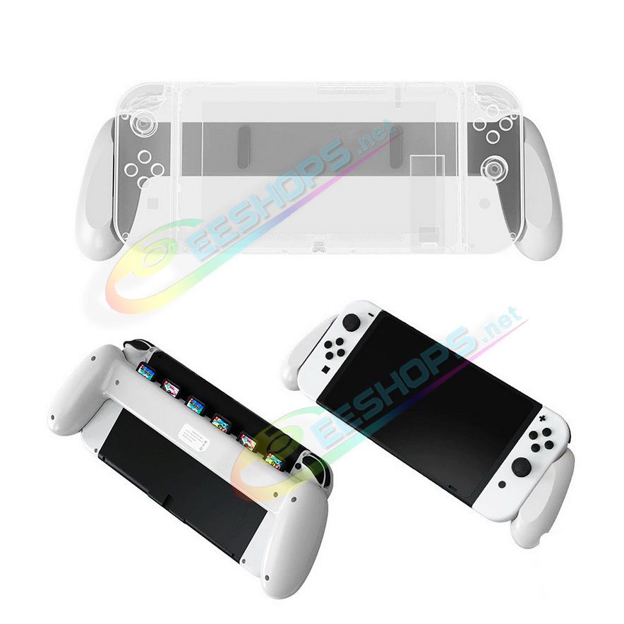  Best Nintendo Switch OLED Hand Grips Gaming Handle with Game Card Storage White, Cheap New NS OLED Handheld Console Improved Ergonomic Comfort Grip Nonslip Holder with Foam Pad + 5 Game Cartridges Sweat-proof Prosthetic Free Shipping 