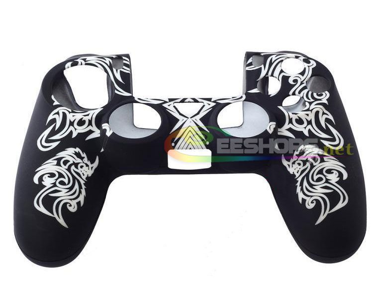 Silicone Skin Protector Case Rubber Sleeve Cover for Sony Playstation 4 PS4 DualShock 4 Wireless Controller White Chinese Dragon Pattern Free One Piece Thumb Grips