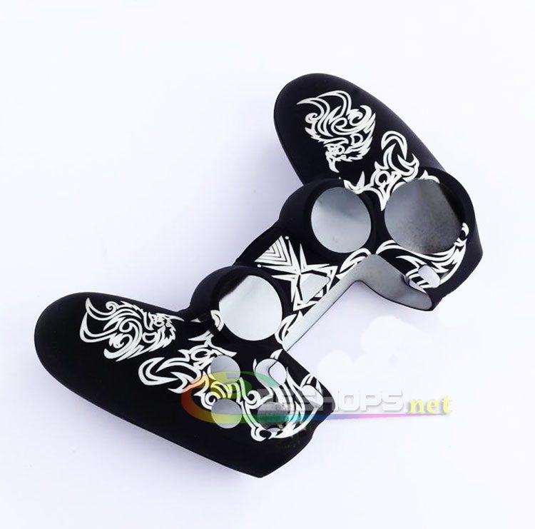 Silicone Skin Protector Case Rubber Sleeve Cover for Sony Playstation 4 PS4 DualShock 4 Wireless Controller White Chinese Dragon Pattern Free One Piece Thumb Grips