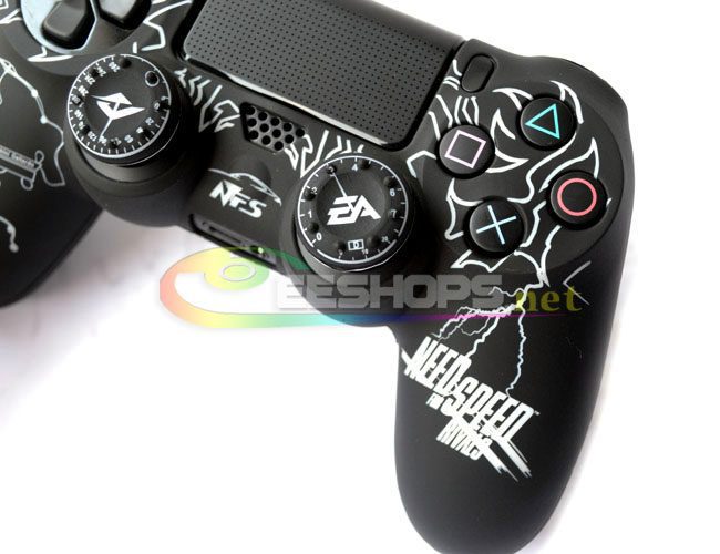 New Silicon Skin Protector Case Protective Cover Sleeve for Sony Playstation 4 PS4 Slim Pro DualShock 4 Wireless Controller Need For Speed NFS White + Thumb Grips