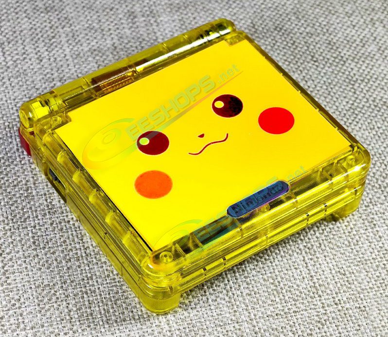 Cheap Nintendo GameBoy Advance SP IPS Screen + Extra Housing Case Pokemon Pikachu Yellow Replacement, Best GBA SP Handheld Console Customized Clear Outer Shells Enclosure + Full Lamination Display Mod Kit + Red Buttons + Collection Box Free Shipping