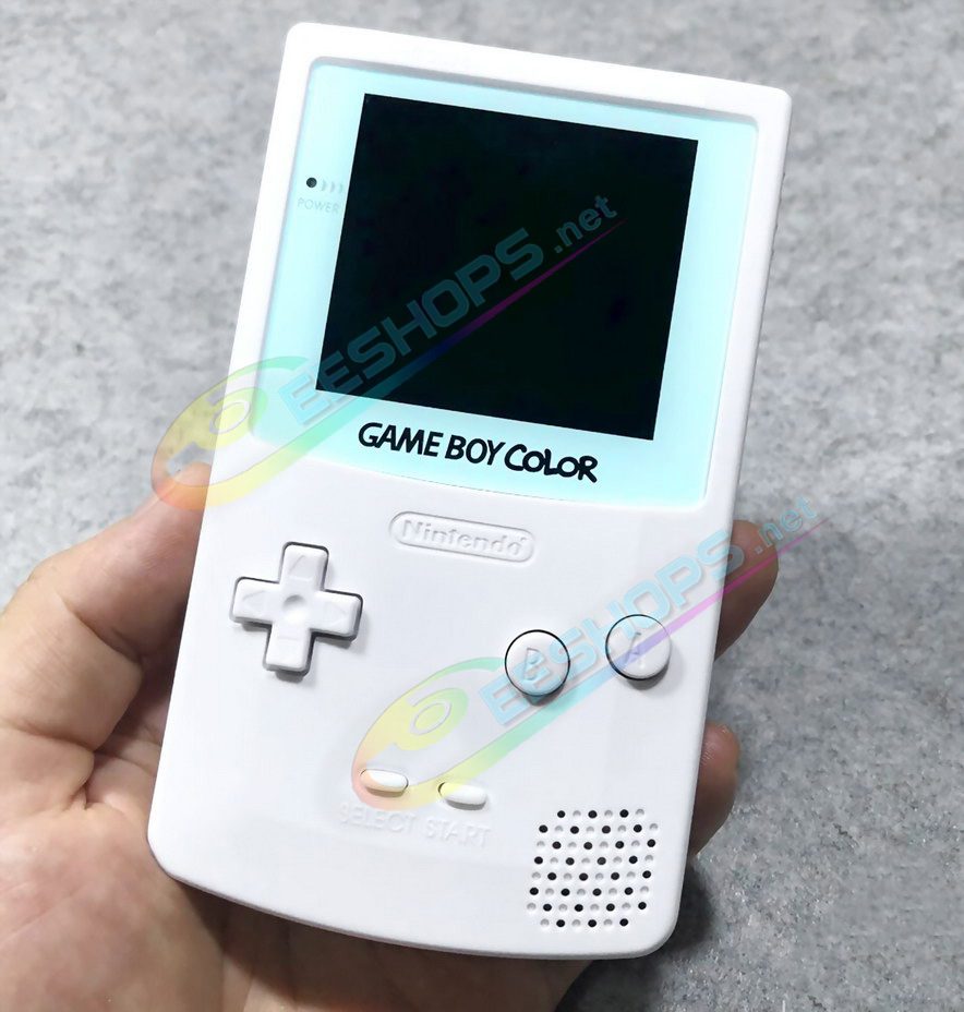 Customized Nintendo GameBoy Color Cyan IPS Screen Kit + Extra White Housing Case Replacement, Best Game Boy GBC Handheld Console, New DIY Full Lamination Brightening LCD Display Mod + Special Outer Enclosure Shells + Buttons, Tool Set Free Shipping