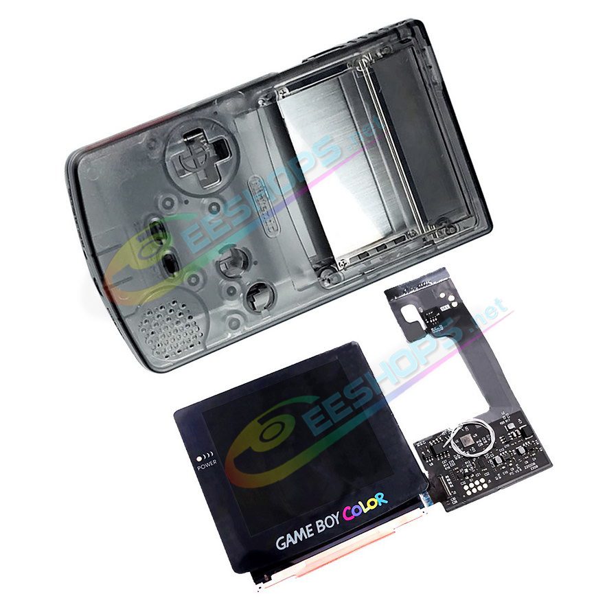 Cheap Nintendo GameBoy Color Laminated IPS Screen + Clear Black Housing Case Kit Replacement, Best Game Boy GBC Handheld Console, Customized Full Lamination 2.6 Inch Dot-by-Dot High-Brightness Large LCD Display + Special Outer Shells Free Shipping