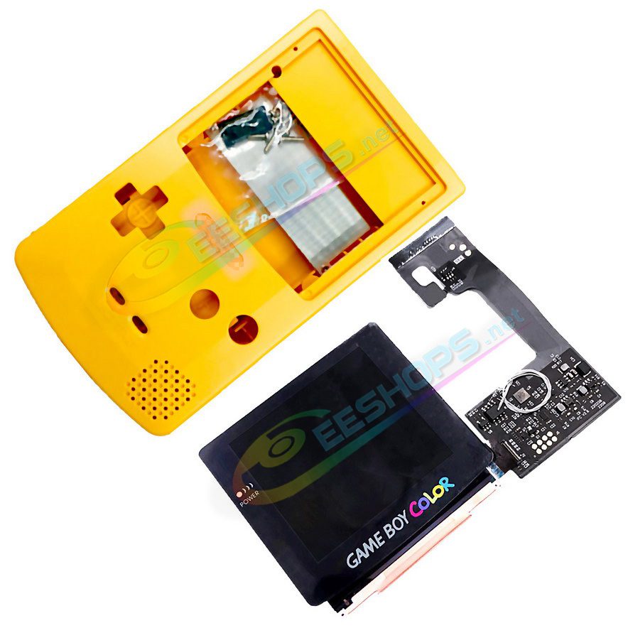 Cheap Nintendo GameBoy Color Laminated IPS Screen Black + Yellow Housing Case Replacement, Best Game Boy GBC Handheld Console, Customized Full Lamination 2.6 Inch Large Dot-by-Dot High-Brightness LCD Display + Special Enclosure Shells Free Shipping