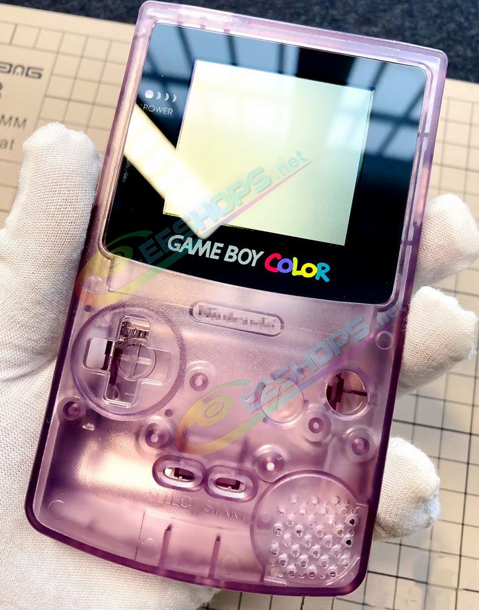 Best Nintendo GameBoy Color Laminated Screen Full Lamination Display + Clear Purple Housing Case Replacement, Cheap Game Boy GBC Handheld Console, Non-Air-Gap Dust Proof Laminator LCD + Special High-Quality Enclosure Shells No Cutting Free Shipping