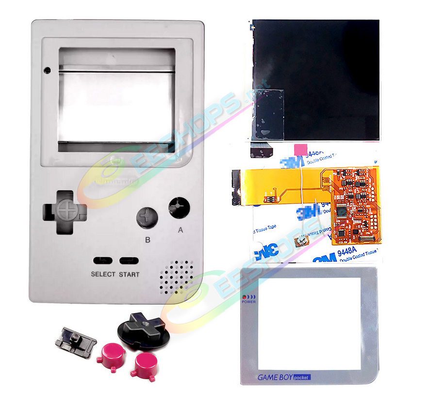 Cheap Nintendo GameBoy Pocket IPS Screen Mod +  Housing Case Kit Classic GB Grey Kit Replacement, Best Game Boy GBP Handheld Game Console, Customized Dot-by-Dot High Brightness LCD Display Moddule + Glass Protective Cover + Buttons Set Free Shipping