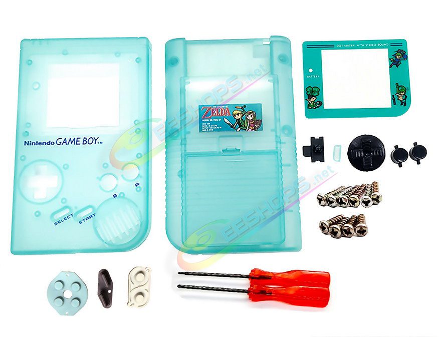 Cheap Nintendo GameBoy Extra Housing Case Shells Full Set Official Classic Grey Color Replacement, Best Game Boy DMG-01 Original Fat Handheld Console, DIY Outer Enclosure + Protective Screen Cover + Buttons + Rubber Pads + Repair Tool Free Shipping