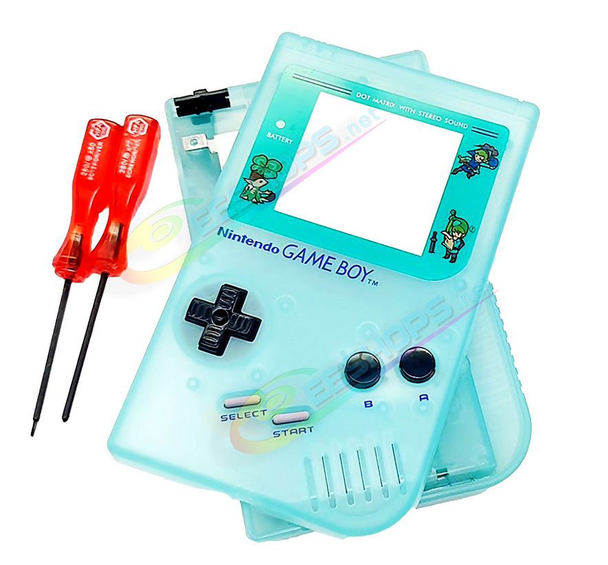 Cheap Nintendo GameBoy Extra Housing Case Shells Full Set Official Classic Grey Color Replacement, Best Game Boy DMG-01 Original Fat Handheld Console, DIY Outer Enclosure + Protective Screen Cover + Buttons + Rubber Pads + Repair Tool Free Shipping