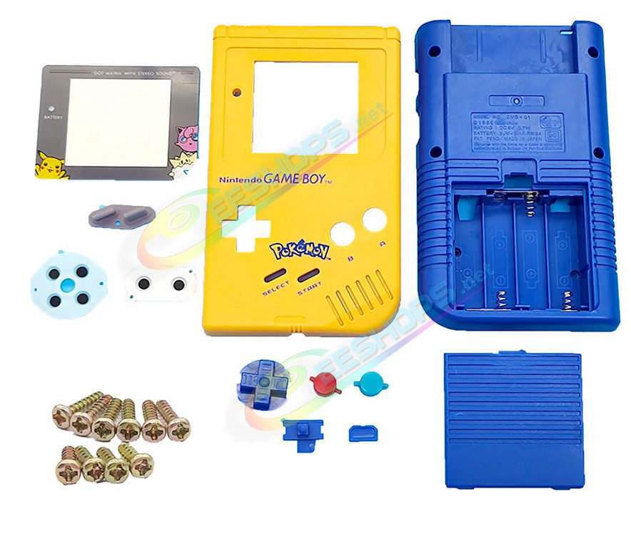 Cheap Nintendo GameBoy Extra Housing Case Shells Replacement Blue Color The Stars Edition + Collection Box Complete Set, Best Game Boy DMG-01 Fat Handheld Console, DIY Outer Enclosure + Grey Screen Cover, Buttons, Screws, Pads, Tools Free Shipping