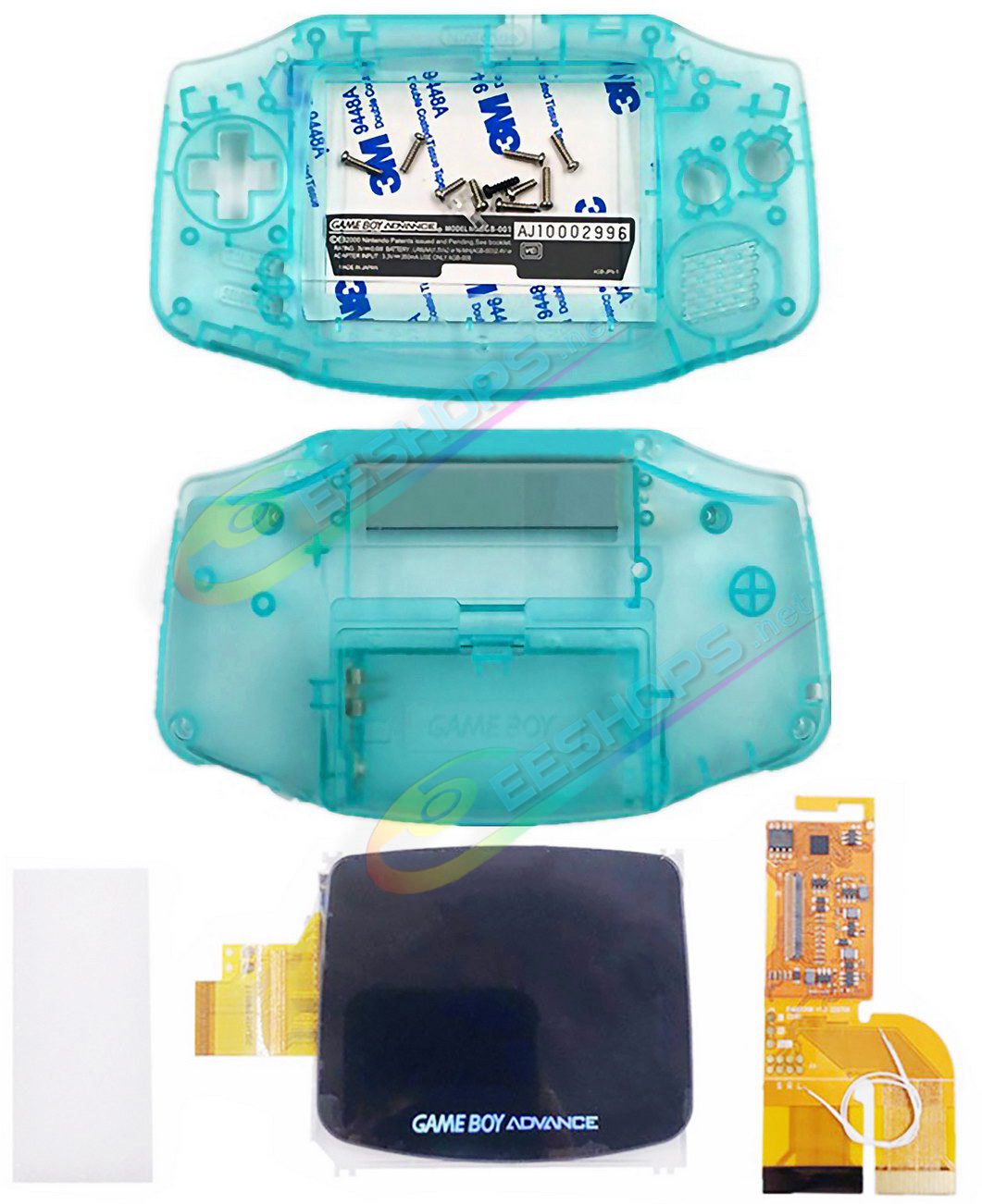  Cheap Nintendo GameBoy Advance IPS Display Mod Kit with Housing Shells Clear Cyan, Best New GBA Handheld Game Console DIY V3.0 Dot by Dot Brighten Screen +Special Full Cover Case Complete Assembly Free Shipping 