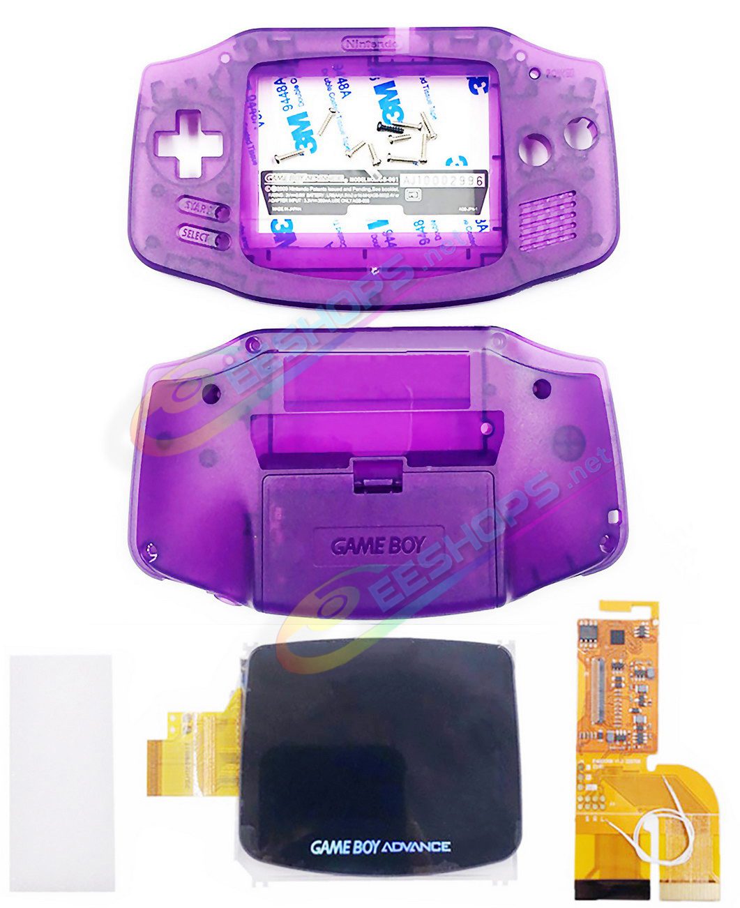  Cheap Nintendo GameBoy Advance IPS Display Mod Kit with Housing Case Clear Shells Purple Color, Best New GBA Handheld Game Console DIY V3.0 Dot by Dot Brighten Screen 100% Fit Module +Special Full Cover Complete Assembly Free Shipping 