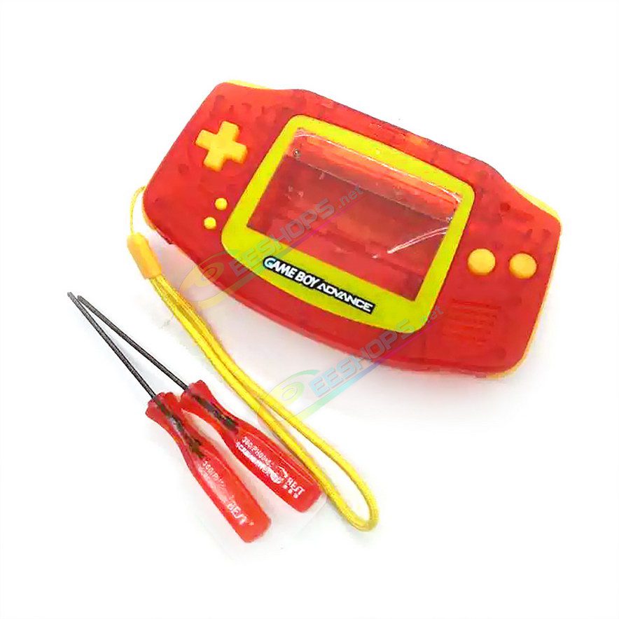  Cheap Nintendo GameBoy Advance Clear Red Housing Shells + Gold Wrist-Strap Replacement, Best Game Boy GBA Handheld Console Custom Outer Case Enclosure, Pretective Screen Cover, Yellow Buttons, Conductive Pads, Stickers, Screwdrivers Free Shipping 