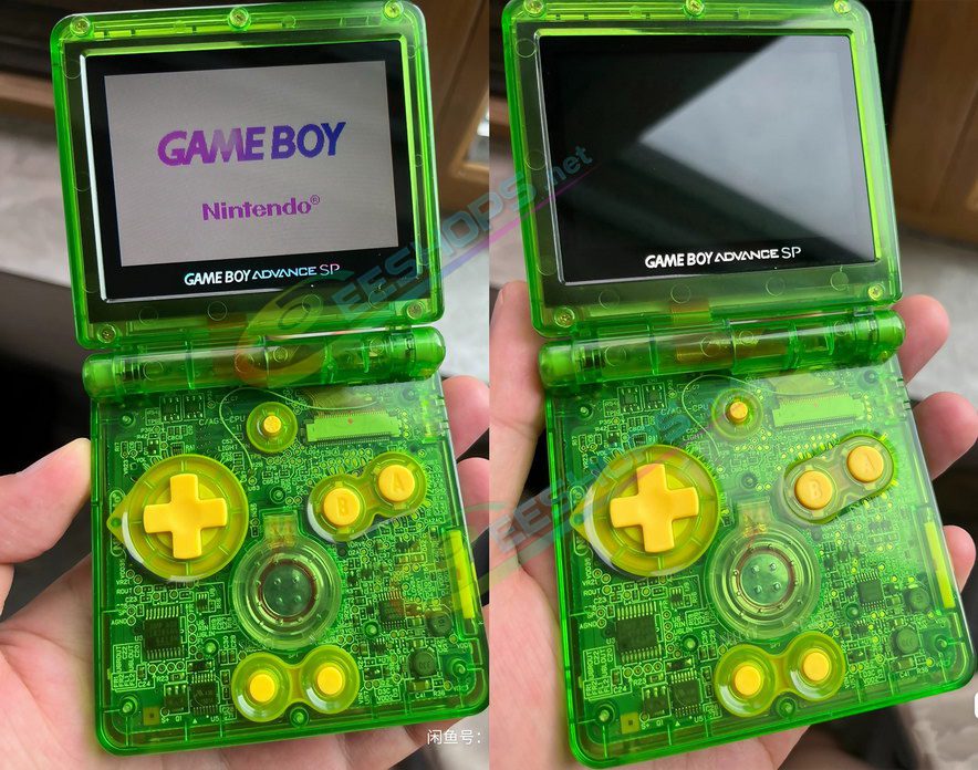 Best Nintendo GameBoy Advance SP Laminated IPS Screen + Housing Case Zelda Four Swords Edition Water Clear Green Replacement, Cheap GBA SP Handheld Game Console, V4 High Brightness LCD Display + Quality Outer Enclosure / Buttons Set Free Shipping