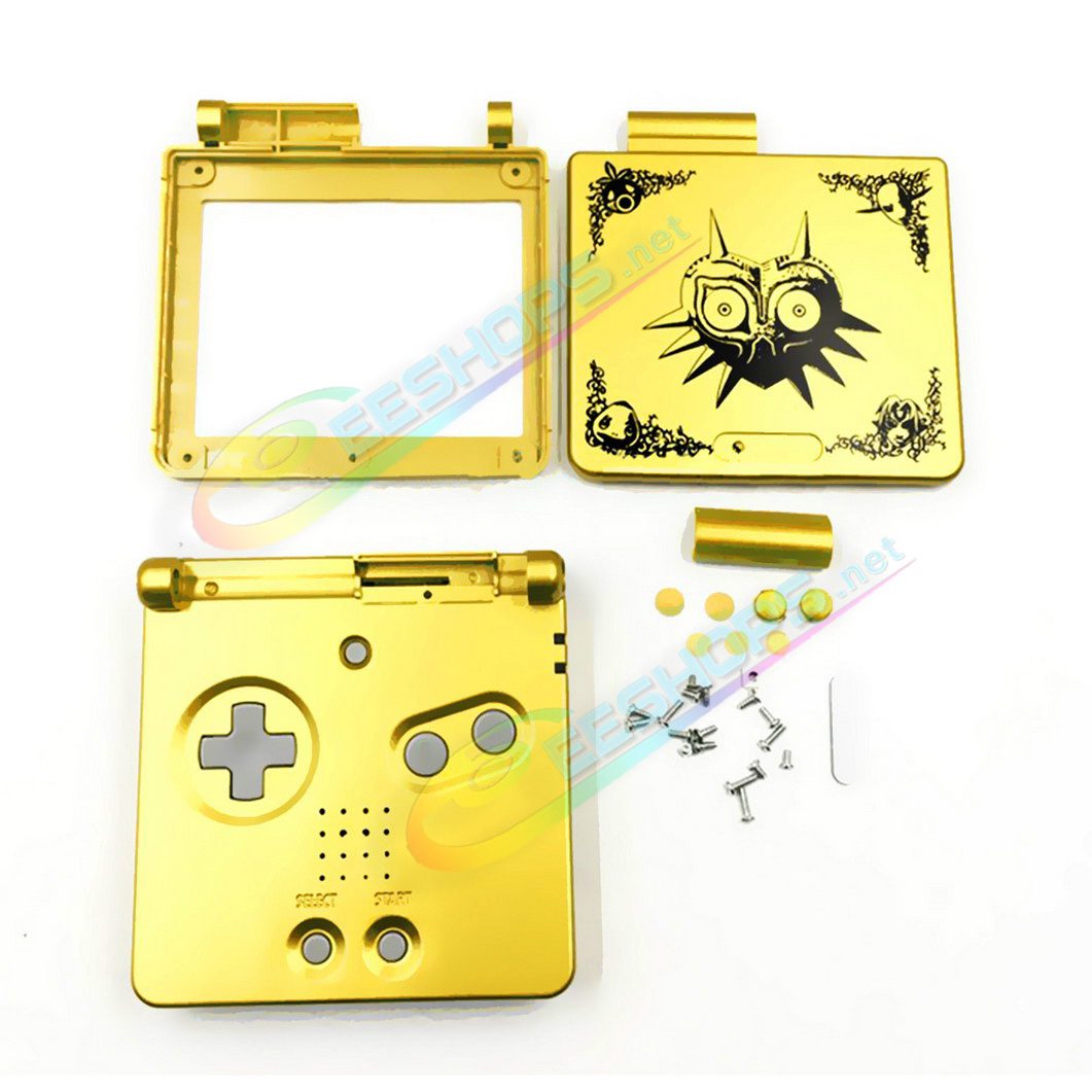  Brand New GBASP Extra Housing Case Limited Zelda Gold Shell Replacement, for Nintendo GameBoy Advance GBA SP Console, DIY for Mezula Mask Edition Outer Enclosure Covers w/ Grey Buttons, Screws, Plugs, Sticker 