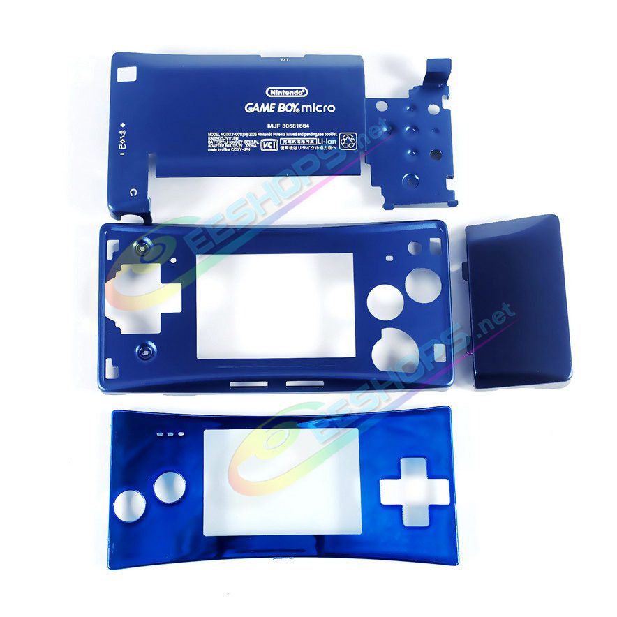  Cheap Nintendo GameBoy Micro Extra Alloy Housing Case Sells + Top Faceplate Blue Color Set Replacement, Best Game Boy Micro GBM Handheld Console, DIY Aluminum Outer Enclosure Upper / Bottom / Battery Cover Plates + Screws Accessories Free Shipping 