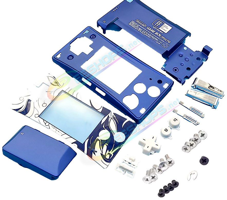  Cheap Nintendo GameBoy Micro Extra Housing Case Sells Complete Final Fantasy Limited Edition Blue Color, Best Game Boy Micro GBM Handheld Console, Custom Finally Fantasy Edition Outer Enclosure Cover Plates + Silver Shoulder, White Buttons, Screws Full Set Free Shipping 