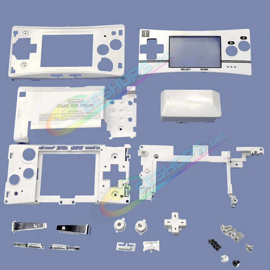  Cheap Nintendo GameBoy Micro Extra Housing Case Shells + Top Faceplate White Limited Edition Replacement, Best New GBM Console Outer Enclosure Cover Plates / Skeleton Bracket / Silver Shoulder / Buttons / Screws Full Set Accessories Free Shipping 