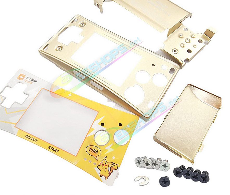  Cheap Nintendo GameBoy Micro Extra Housing Case Gold Pokemon Yellow Limited Faceplate Replacement, Best GBM Handheld Console Customized Pikachu Edition Outer Enclosure Top / Bottom / Battery Cover Plates + Screws Accessories Free Shipping 