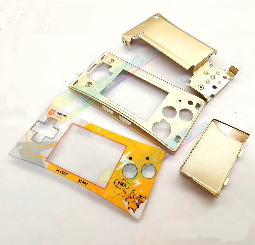  Cheap Nintendo GameBoy Micro Extra Housing Case Gold Pokemon Yellow Limited Faceplate Replacement, Best GBM Handheld Console Customized Pikachu Edition Outer Enclosure Top / Bottom / Battery Cover Plates + Screws Accessories Free Shipping 