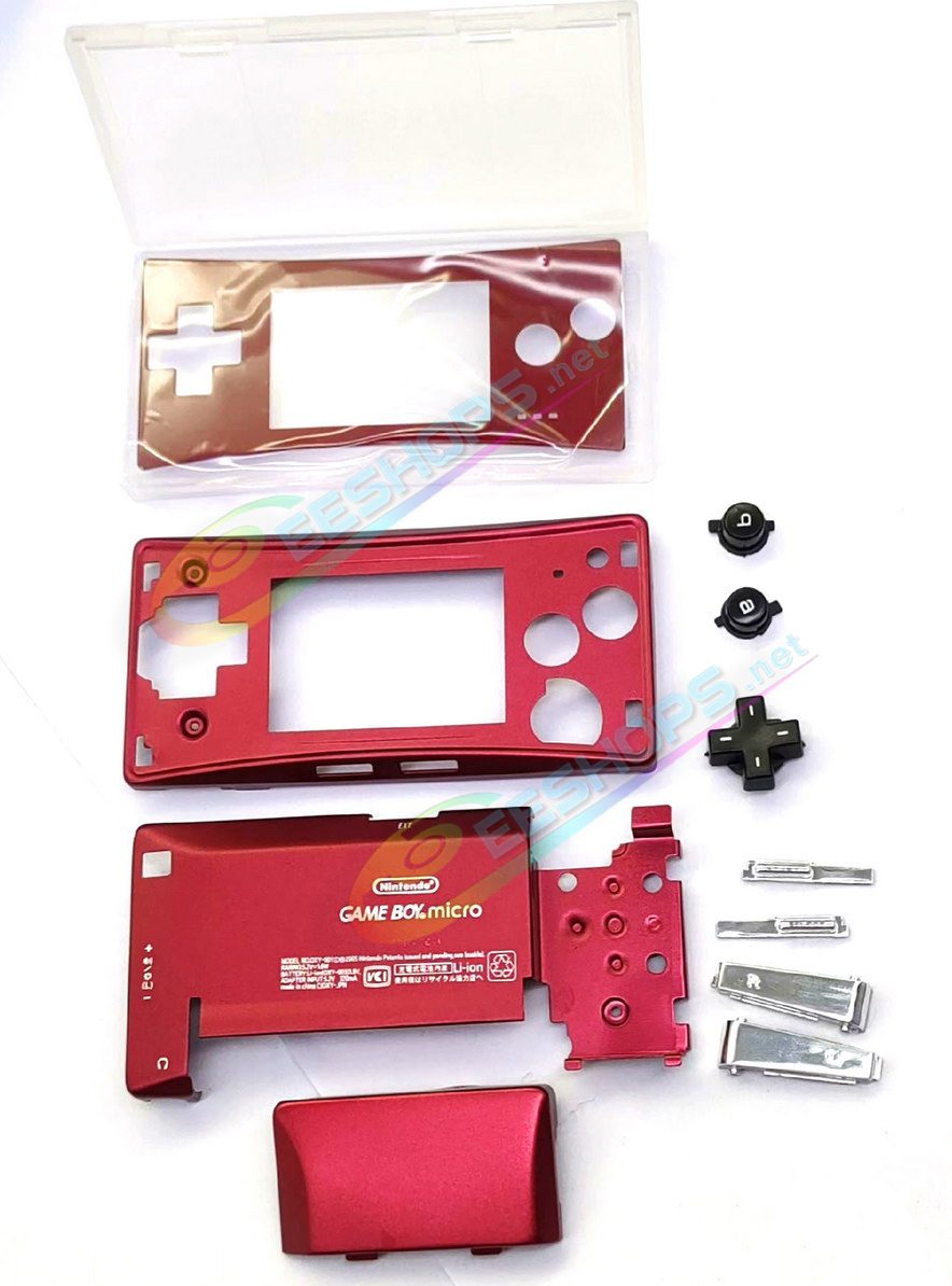  Cheap Nintendo GameBoy Micro Extra Housing Case Alloy Shells + Red Faceplate Full Set Replacement, Best GBM Console Outer Enclosure Top / Bottom / Battery Cover Plates + Silver Plated Shoulder + Black Buttons + Screws Accessories Free Shipping 