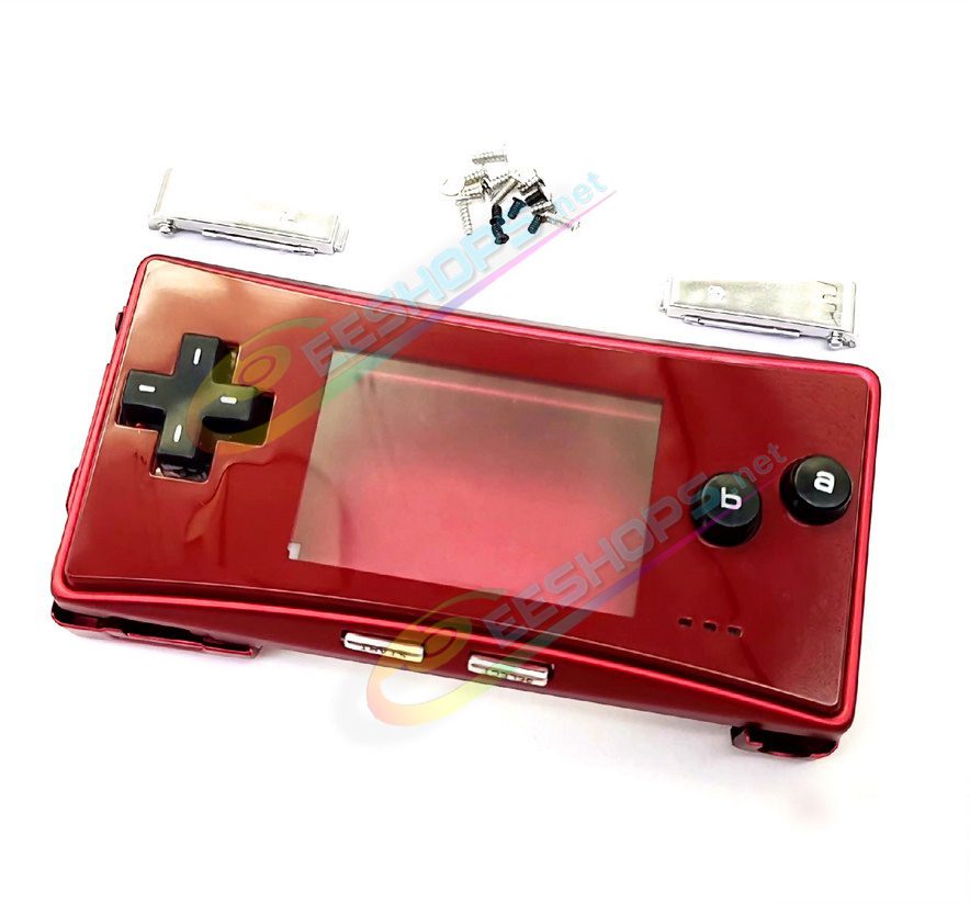  Cheap Nintendo GameBoy Micro Extra Housing Case Alloy Shells + Red Faceplate Full Set Replacement, Best GBM Console Outer Enclosure Top / Bottom / Battery Cover Plates + Silver Plated Shoulder + Black Buttons + Screws Accessories Free Shipping 