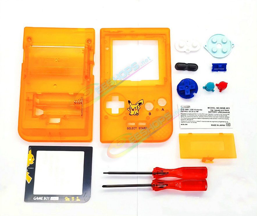  Cheap New Nintendo GameBoy Pocket Extra Shell Housing Case Full Set Pikachu Edition Clear Orange, Best Game Boy GBP Handheld Console, Custom DIY Outer Case Enclosure + Screen Cover, Screws, Buttons, Rubber Pads, Sticker, Screwdrivers Free Shipping 