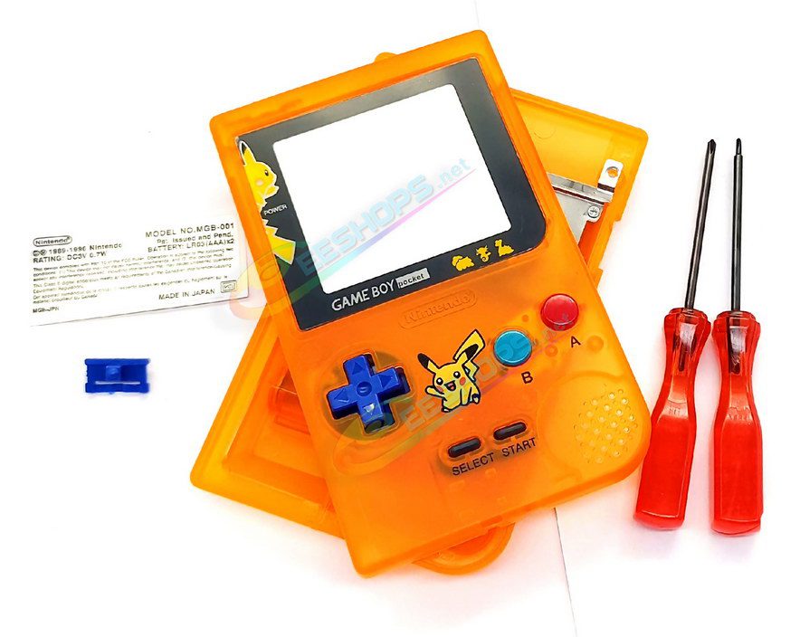  Cheap New Nintendo GameBoy Pocket Extra Shell Housing Case Full Set Pikachu Edition Clear Orange, Best Game Boy GBP Handheld Console, Custom DIY Outer Case Enclosure + Screen Cover, Screws, Buttons, Rubber Pads, Sticker, Screwdrivers Free Shipping 