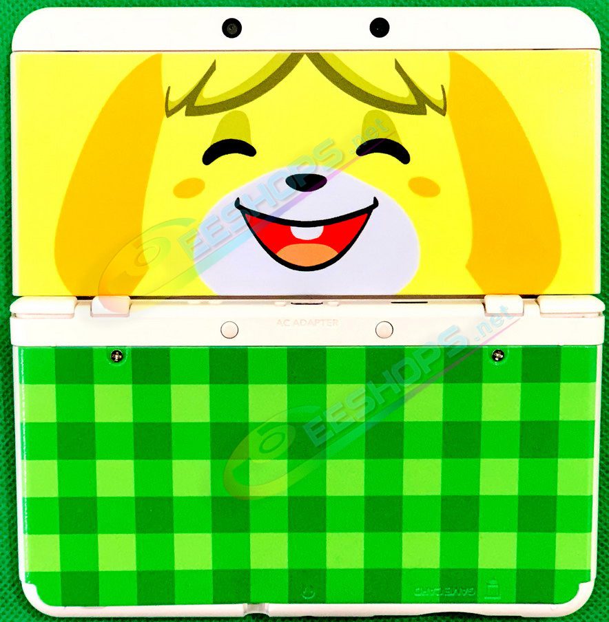 Cheap Nintendo New 3DS Extra Faceplate Shells Replacement Animal Crossing Puppy Isabelle Edition, Cheap New3DS Small Handheld Game Console, Yellow & Green Dog Top / Bottom Cover Plates Coverplate White Backplate 2 PCS Set Accessories Free Shipping