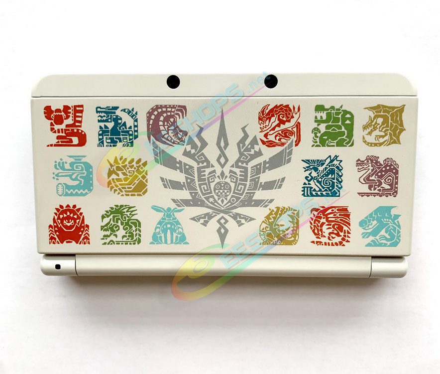 Cheap Nintendo New 3DS Extra Shells Replacement Cover Plates Monster Hunter 4 Ultimate Limited Edtion, Cheap New3DS Small Handheld Game Console, Colorful Monsters Manual Logo Outer Top / Bottom Faceplate Coverplate White Backplate Set Free Shipping