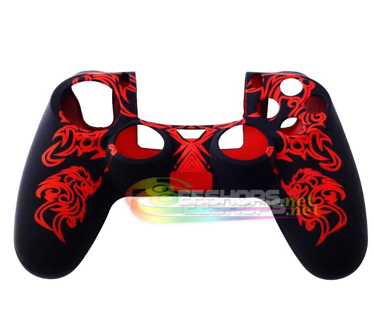 Silicone Skin Protector Case Rubber Sleeve Cover for Sony Playstation 4 PS4 DualShock 4 Wireless Controller White Chinese Dragon Pattern Free One Piece Thumb Grips