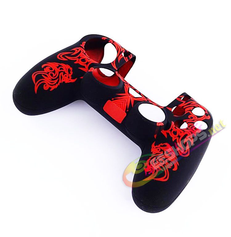 Silicone Skin Protector Case Rubber Sleeve Cover for Sony Playstation 4 PS4 DualShock 4 Wireless Controller White Chinese Dragon Pattern Free One Piece Thumb Grips