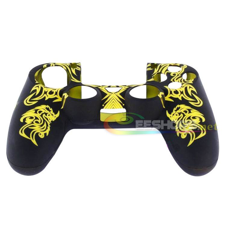 Silicone Skin Protector Case Rubber Sleeve Cover for Sony Playstation 4 PS4 DualShock 4 Wireless Controller White Chinese Dragon Pattern Free One Piece Thumb Grips