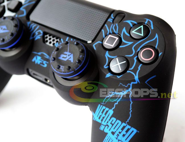 Cheap Silicon Skin Protector Case Protective Rubber Cover Sleeve for Sony Playstation 4 PS4 Slim Pro Wireless Controllers Need For Speed NFS Blue + Free Thumb Grips