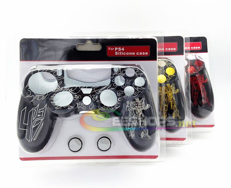 Silicone Skin Protector Case Rubber Sleeve Cover for Sony Playstation 4 PS4 DualShock 4 Wireless Controller White Chinese Dragon Pattern Free One Piece Thumb Grips