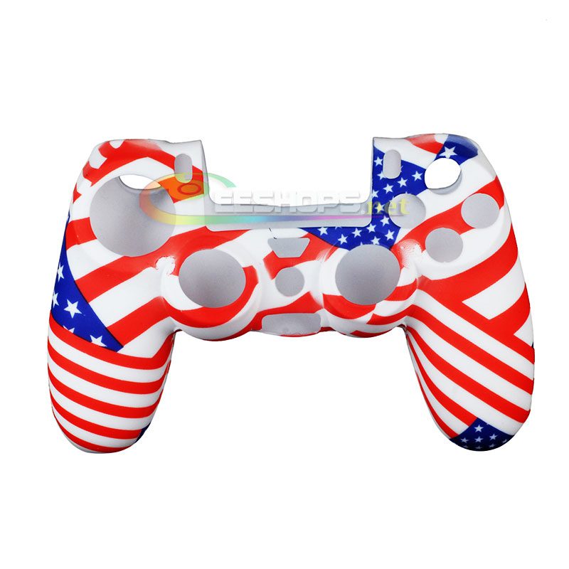 New Silicone Skin Protector Rubber Case Cover Sleeve for Sony Playstation 4 PS4 DualShock 4 Wireless Controller Stars and Stripes American Flag + Claw Thumb Grips