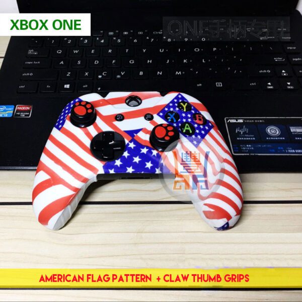 Best Silicone Skin Protector Case Rubber Sleeve Cover Armor for Microsoft Xbox One XboxOne Wireless Controllers Stars and Stripes American Flag + Free Claw Thumb Grips