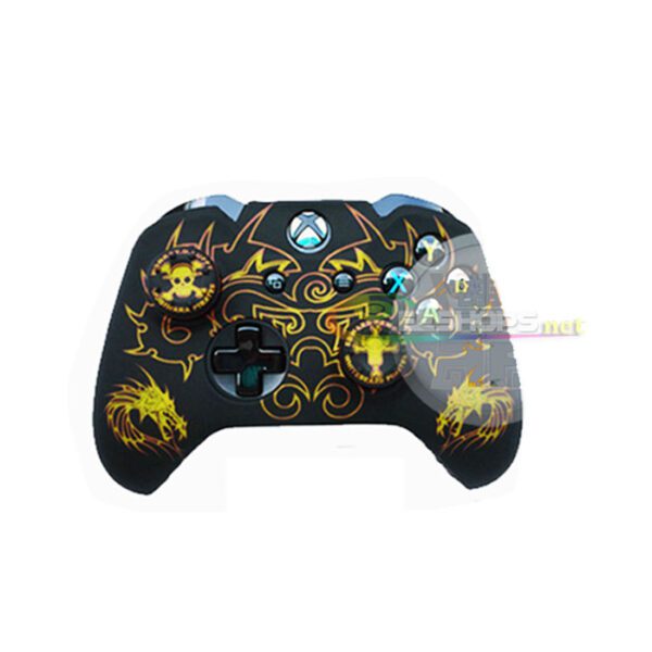 Brand New Silicon Skin Protector Case Protective Cover Sleeve Armor for Xbox One XboxOne Slim S Wireless Controllers Yellow Chinese Dragon Free One Piece Thumb Grips