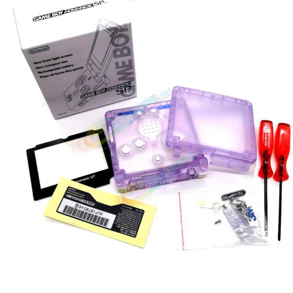 Cheap Nintendo GameBoy Advance SP Clear Purple Housing Shells + Collection Box Full Set Replacement