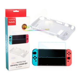 Best New TPU Skin Protector Case Sleeve Cover Armor for Nintendo Switch NS Game Console & Joy-Con Controllers All-in-One Transparent White Free Screen Film