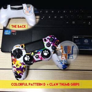 Best New Silicon Skin Protector Case Dust-Proof Rubber Cover Sleeve for Sony Playstation 4 PS4 DualShock 4 Wireless Controllers Colorful Pattern D + Claw Thumb Grips