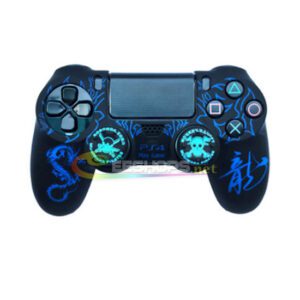 New Silicone Skin Protector Case Protective Sleeve Cover for Sony Playstation 4 PS4 DualShock 4 Wireless Controller Chinese Dragon Blue Pattern + One Piece Thumb Grips